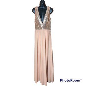 Lulu's Elegant Encounter Blush Rose Gold Sequins Maxi Dress Large